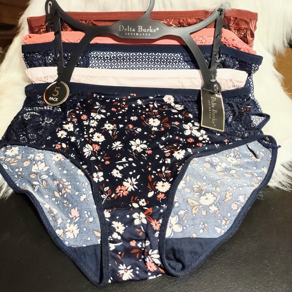 Women's Large Panties Delta Burke Briefs 5 Pack Floral Blue Pink Rust